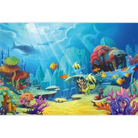 Pnylzzyxh Under The Sea Backdrop Ocean Colorful Fish Coral Decorations Background for Underwater World Tropical Aquarium Backdrop Beach Sunlight Birthday Party Banner Studio Props Vinyl 12x10ft