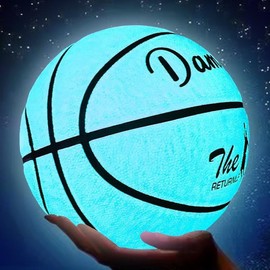Luminous Basketball, 1 Count PU Soft Leather Outdoor Wear-resistant & Anti Slip Basketball, LED Neon Lights Basketball Equipment for Indoor Outdoor Use, Christmas Gift, Neon Basketball:_Blue luminous no accessories_No accessories
