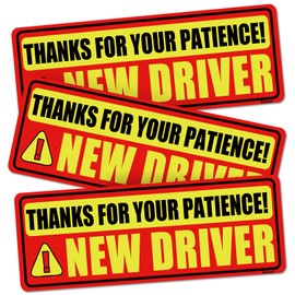 New Driver Sticker Magnet for Car 3 Pack, Please Be Patient New Driver Magnet, Magnetic Vehicle Safety Sign, Yellow Large Bold Text 9 X 3.5 Inch