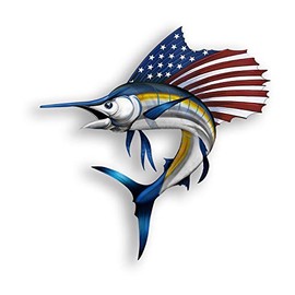 USA Sailfish Fish Sticker 12 inch Patriotic American Flag Boat Car Vehicle Window Bumper Vinyl Decal Graphic