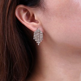 TseenYi Boho Crystal Chandelier Tassel Earrings Gold Fringe Rhinestone Earrings Crystal Tassel Chandelier Earrings Tennis Rhinestone Chain Fringe Earrings Jewelry for Women and Girls