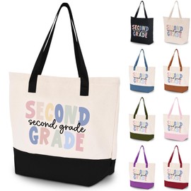 HIFA Second Grade Teacher Tote Bag for School, Canvas Tote Bag - Top Zipper Closure - Gift for 2nd Grade School Teachers