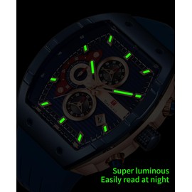 TEARTRACE Watches for Men Analog Quartz Waterproof Sport Men’s Watch Tonneau Chronograph Luminous Fashionable Unique Casual Watch with Silicone Strap