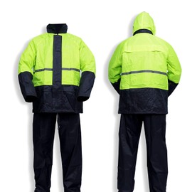 HANMENGXUAN Portable Rain Suit Waterproof Lightweight Rain Gear Raincoat Jacket and pants for Men Women Adults(Fluorescent,Large)