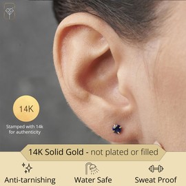 MAX + STONE 14k Yellow Gold Created Blue Sapphire Round Stud Earrings for Women | 4mm September Birthstone