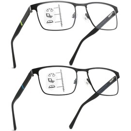 Readersoul 2 Pack Progressive Multifocal Reading Glasses For Men,Upgraded Premium Multifocus Blue Light Blocking Readers Metal Frame Spring Hinge,Anti Glare/Eyestrain Cheaters Eyeglasses 2.5x