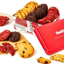 David's Cookies Fresh-Baked Sweet Sampler Mini Bites Tin - 14oz Assorted Mini Cookies with Chocolate Chip, Chocolate & White Chocolate Chip & Red Velvet - Delicious Gourmet Gift For All Occasions