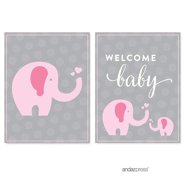 Andaz Press Pink Girl Elephant Baby Shower Collection, Party Signs, Graphic Decorations, 4.25x5.5-inch, 20-Pack