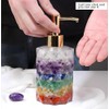 Decorative Crystal Soap Dispenser, Natural Stone Design, Gold Pump, Bathroom