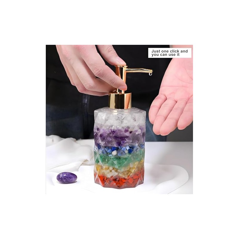 Decorative Crystal Soap Dispenser, Natural Stone Design, Gold Pump, Bathroom