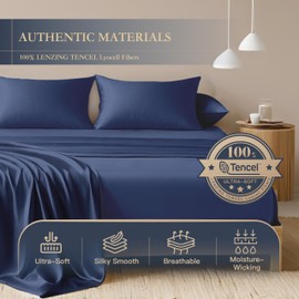 King Size Bed Sheets Set, 100% Tencel Lyocell Cooling Sheets for Hot Sleepers, Buttery Soft Breathable Bedding Sheets with Deep Pockets, Sustainable Luxury Bed Sheets, 4-Piece Set (Navy Blue, King)