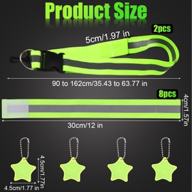 2pcs Reflective Belt Bands and 8pcs Reflective Wrist Straps Armband, 4pcs Reflective Pendants Elastic Adjustable Sash at Night Arm Band Safety Reflectors Gear for Walking, Running, Cycling