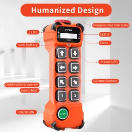 Dual 2 Speed 8 Channel Button Industrial Wireless Crane Radio Remote Control for Overhead Bridge Travelling Gantry Crane with Electric Chain Hoist Transmitter and 24V 110V 220V AC/DC Receiver