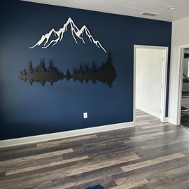 Mountain and Forest Metal Wall Art, Wall Mounted Mountain Home Decor, Pine Trees and Mountain Wall Art for Living Room, Bedroom or Office, Large Outdoor Wall Decor, Nature Christmas Decor (White Mountain-Black Forest, 18x12 inches)