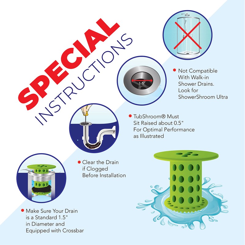 TubShroom Tub Hair Catcher Drain Protector, Fits 1.5"-1.75", Green