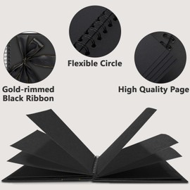 Vienrose Scrapbook Photo Album, Memory Book, Wedding Album, DIY Scrapbook, 28x20.5 cm, 80 Pages, Hard Kraft Paper Cover with 3 Corner Stickers, Ideal for Travel Journals, Baby Records Black