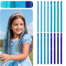 Z-CHARMMY Kit De Espumillón De Hadas Para Niñas, Extensiones De Cabello Con Espumillón Azul Para Niñas, Extensiones De Cabello Con Brillo, Accesorios Para El Día Del Cabello Loco, 16 Piezas