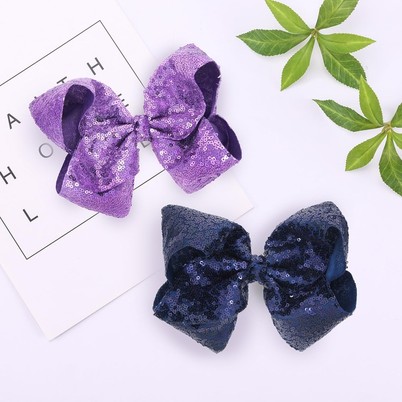 AMYDECOR 8 Inch Rainbow Sparkly Glitter Sequin Hair Bows for