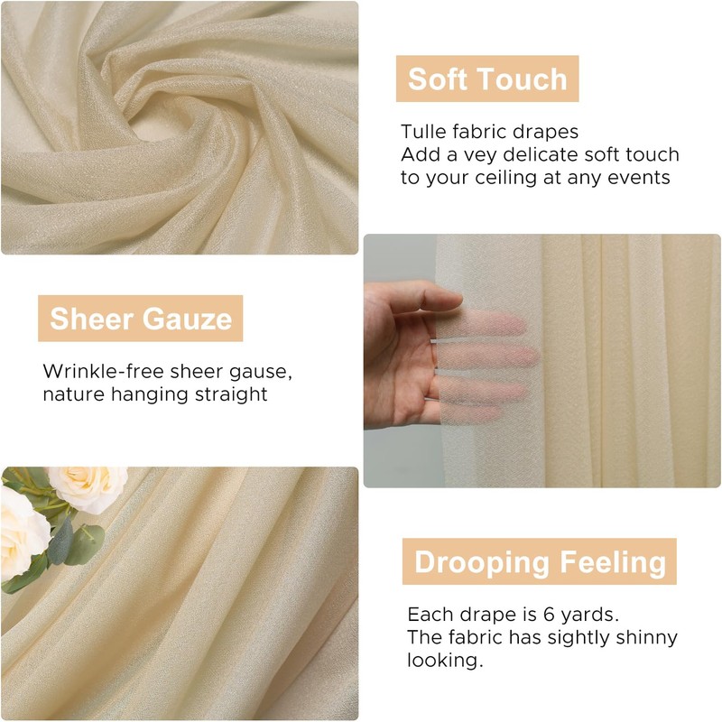 Wokceer Wedding Arch Draping Fabric 6 Panels 28.7" x 20FT