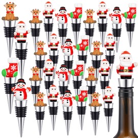 Cinnvoice 48 Pcs Christmas Wine Bottle Stoppers with Santa Claus Snowman Resin Accessories Zinc-alloy Silicone Wine Stoppers Reusable Corks Gift for Xmas Party Supplies, 4 Styles