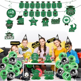 2025 Graduation Decorations Set- Class of 2025 Grad Party Decorations, Congrats Grad Banner, Backdrop, Grad Hanging Swirl, Balloons and Honeycomb Table Toppers, Graduation Party Supplies