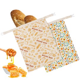 2-Pack Reusable Beeswax Bread Bags - Large 17x13 Inch for Sourdough & Homemade Bread Storage | All-Natural Beeswax Preservation, Eco-Friendly Cotton Food Bags - Easy to Clean & Daily Use