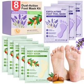 BESNEL 8Pack Moisturizing＆Foot Peeling Foot Mask, Teacher Appreciation Gifts, Hydrating Foot Masks Dry Cracked Feet, Soothing Moisturizer Socks Repair Rough Heels＆Baby Soft Feet(8Pack)
