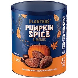PLANTERS Fall Edition Pumpkin Spice Almonds, Pumpkin Spice Snacks, Cooking & Baking Nuts & Seeds, Flavored Almonds, Seasonal Nuts, Fall Party Snacks, Plant-Based Protein, 15.25 oz Canister
