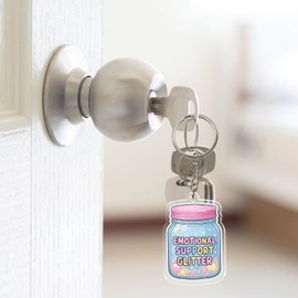 QUINNIAN Emotional Support Coworker Keychain 2 Inches Funny Office, Mental Health, Workplace Humor Acrylic Material Key Ring, Emotional Support Glitter, 2 Inches