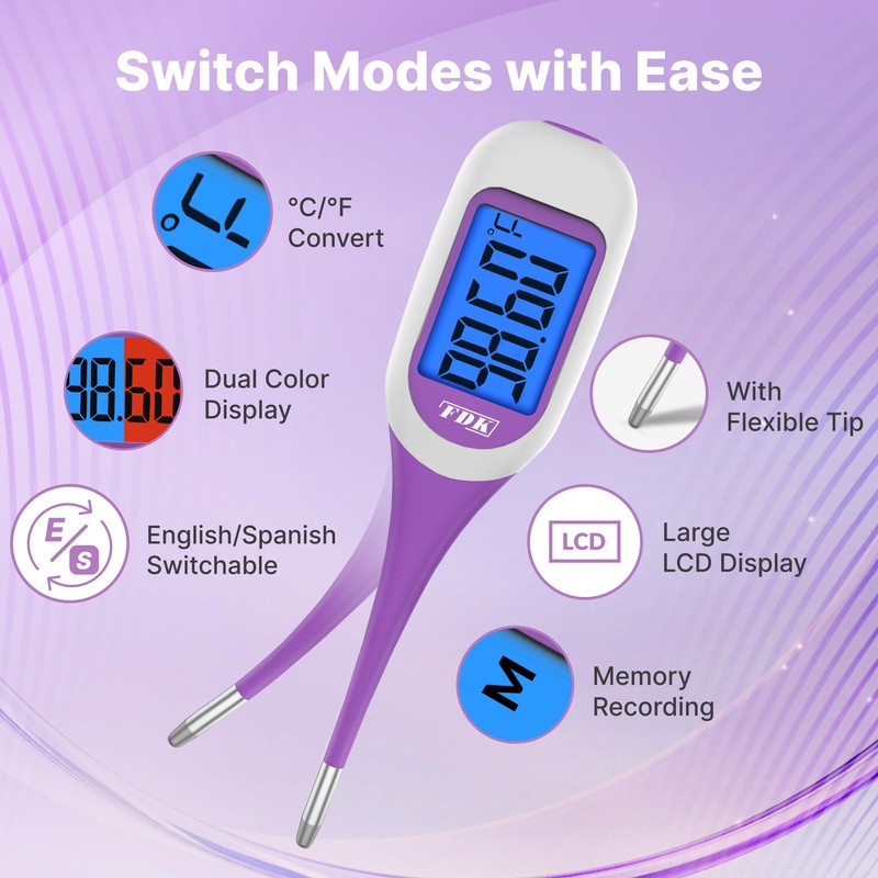 FDK Basal Body Thermometer for Ovulation, Large Dual-Color Backlit Display