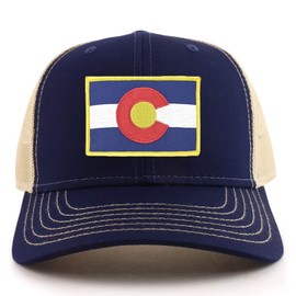 Armycrew Colorado State Flag Patch 6 Panel Oversized XXL Two Tone Mesh Back Trucker Cap - Navy Khaki