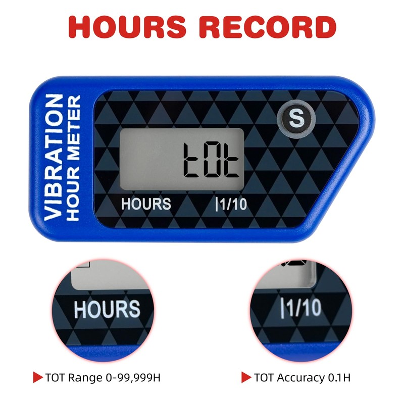 RileyFine Wireless Vibration Hour Meter Resettable Digital Maintenance Timer, User