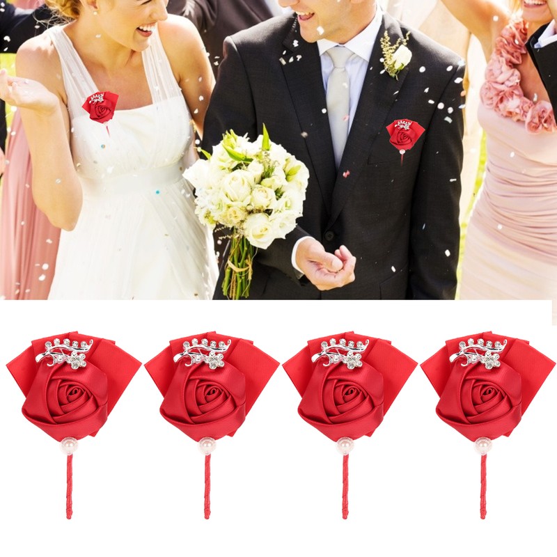 4Pcs Exquisite Ribbon Wedding Corsage Brooch Bridesmaid Artificial Chest Flower