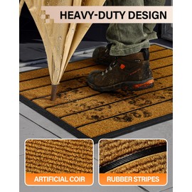 Front Door Mat for Outdoor Entrance: All Weather Non-Slip Welcome Mat for Indoor Entryway, Patio, Garage, Porch - Thin Absorbent Dirt Trapper Doormat - Weatherproof, Easy to Clean - 36" x 24", Brown
