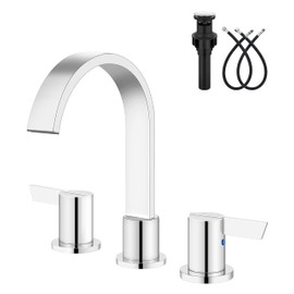 Aolemi Bathroom Faucets 3 Hole,8 Inch Widespread Waterfall Bathroom Sink Faucet,2 Handles Vanity Faucet with Pop-up Drain and Supply Hose,Polish Chrome