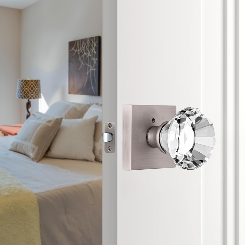 HIEMEY Privacy Glass Door Knob with Lock, Crystal Glass Door