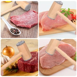 Two Sides Wooden Meat Tenderizers Mallet Pounder Kitchen Tool with Aluminum Alloy Heads for Tenderizing Steak Beef