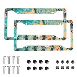 Sea Turtle Starfish License Plate Frame 2 Pack License Plate Holder Universal Aluminum License Plate Cover Car Accessories Decor with Screw for Women Man 12.3 x 6.3 Inch