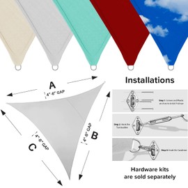 INFRANGE Waterproof Gray 19' x 19' x 19' Triangle Sun Shade Sail Canopy Awning Shelter Fabric Screen, 95% UV Blockage UV & Water Resistant, for Outdoor Patio Garden Carport - Customized