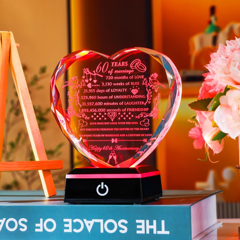 YWHL 60th Wedding Anniversary Heart Gift Ideas with Colofu LED