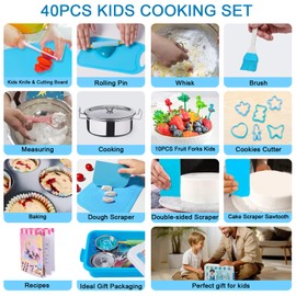 42-Piece Kids Cooking Set - Real Knife, Baking Set, Pots & Pans, Pretend Play Toys - Apron & Chef Hat for Boys