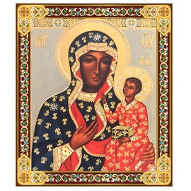 Needzo Our Lady of Czestochowa Black Madonna Icon, Wooden Wall Hanging With Stand 7 1/2 Inch