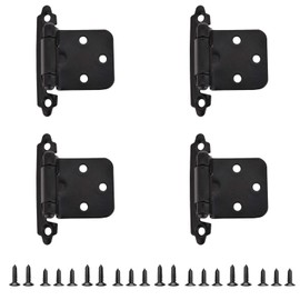 Leliafleury 4Pcs Black Door Hinges 1/2 Inch Overlay Cabinet Hinge Flush Cabinet Hinges for Kitchen Bedroom Cabinet Doors