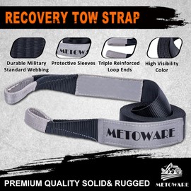 METOWARE Tow Strap 3'' × 30ft Recovery Strap, Heavy Duty Tow Straps with 35,000 lb Capacity, Recover Vehicle Stuck in Mud/Snow, Triple Reinforced Webbing, Extreme Water-Resistant (Gray)