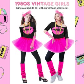 Kitimi 80s Fancy Dress for Women, 80s costume, 20PCS 80s Accessories for Women, 80s Tops for Women, 80s Workout Warm Bottoms Leg Warmers for Women 80s with Earrings Necklace for 80s Theme Party