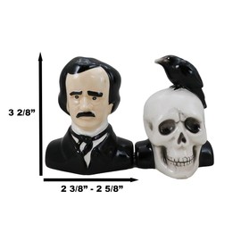 Ebros Gift Gothic Poet Edgar Allen Poe With Black Raven Crow On Skull Decorative Ceramic Salt And Pepper Shakers Figurines Quoth The Raven Nevermore Macabre