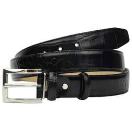 PASQUALE CUTARELLI Mens Crocodile Pattern Italian Leather Belt Black Small 34 Inches