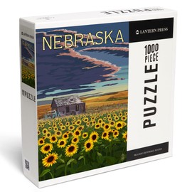 Lantern Press 1000 Piece Jigsaw Puzzle, Nebraska, Shack and Sunflowers in Wheat Fields