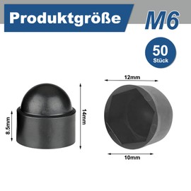 VEGCOO Pack of 50 Cap Nuts M6, Plastic Protective Caps for Screws M6 Black Durable Standard Hex Nut Cap Plastic Caps Screw Caps for Threaded Rod