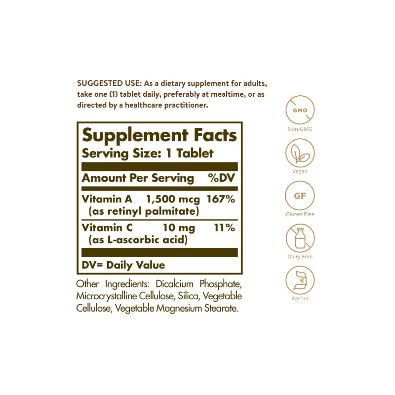 Solgar Dry Vitamin A 100 Count Oil Free Non GMO
